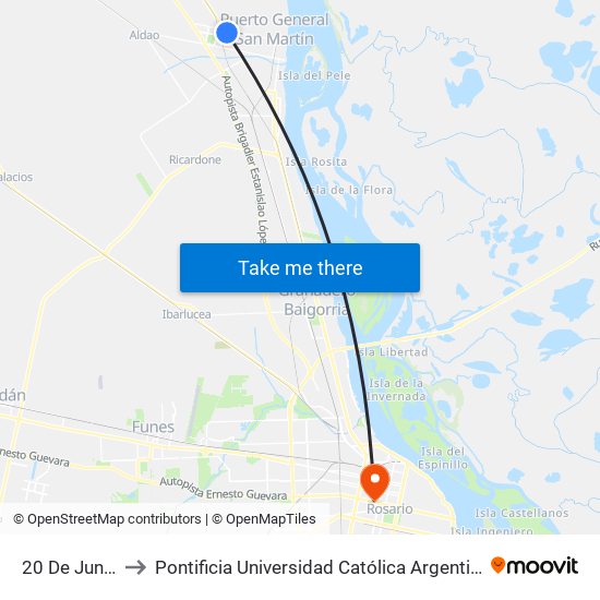20 De Junio, 335 to Pontificia Universidad Católica Argentina Campus Rosario map