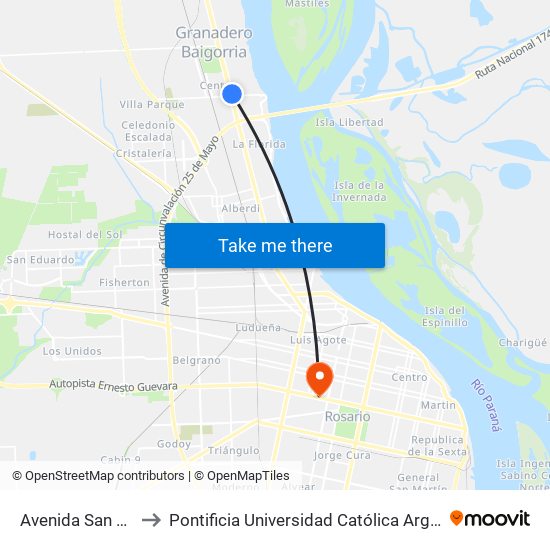 Avenida San Martín, 750 to Pontificia Universidad Católica Argentina Campus Rosario map
