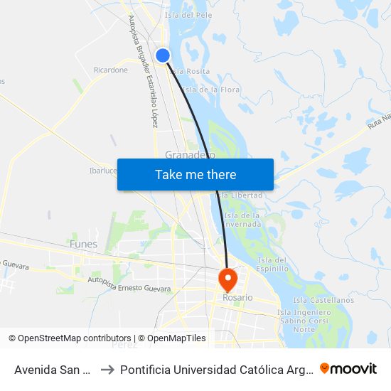 Avenida San Martín, 262 to Pontificia Universidad Católica Argentina Campus Rosario map