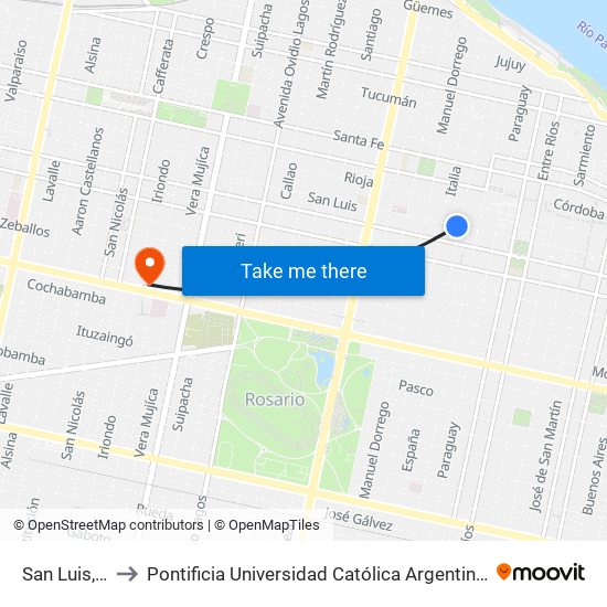 San Luis, 1715 to Pontificia Universidad Católica Argentina Campus Rosario map