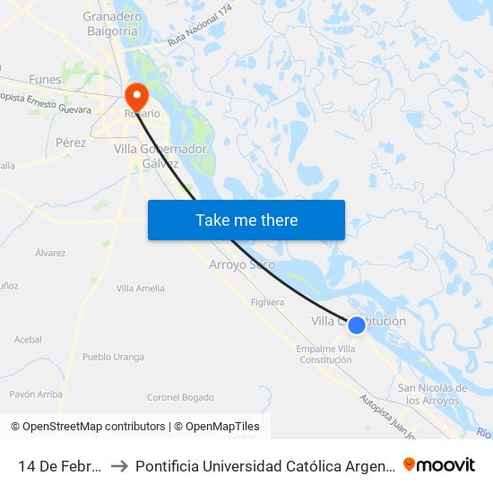 14 De Febrero, 298 to Pontificia Universidad Católica Argentina Campus Rosario map