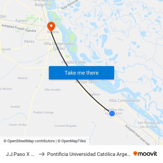 J.J.Paso X Entre Rios to Pontificia Universidad Católica Argentina Campus Rosario map