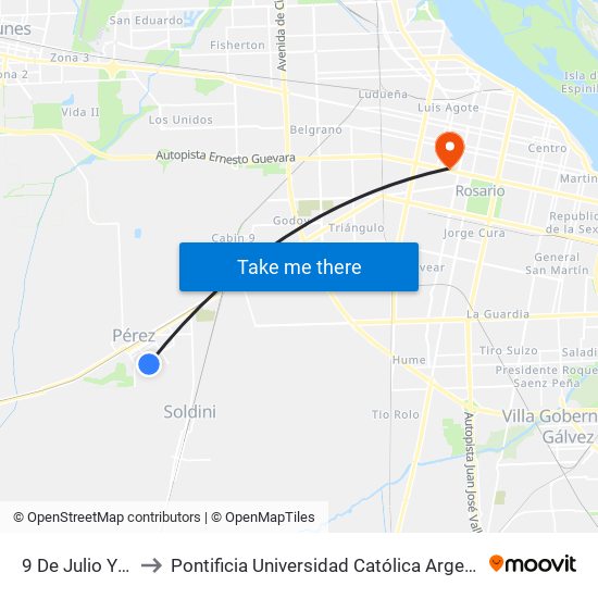 9 De Julio Y Casazza to Pontificia Universidad Católica Argentina Campus Rosario map