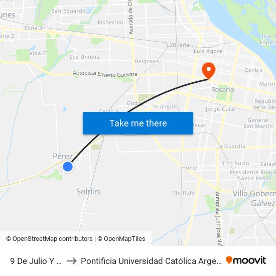 9 De Julio Y Lamadrid to Pontificia Universidad Católica Argentina Campus Rosario map