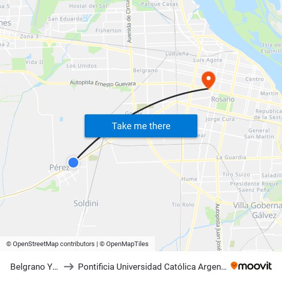 Belgrano Y Moreno to Pontificia Universidad Católica Argentina Campus Rosario map