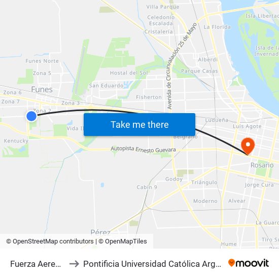 Fuerza Aerea Y Alberdi to Pontificia Universidad Católica Argentina Campus Rosario map