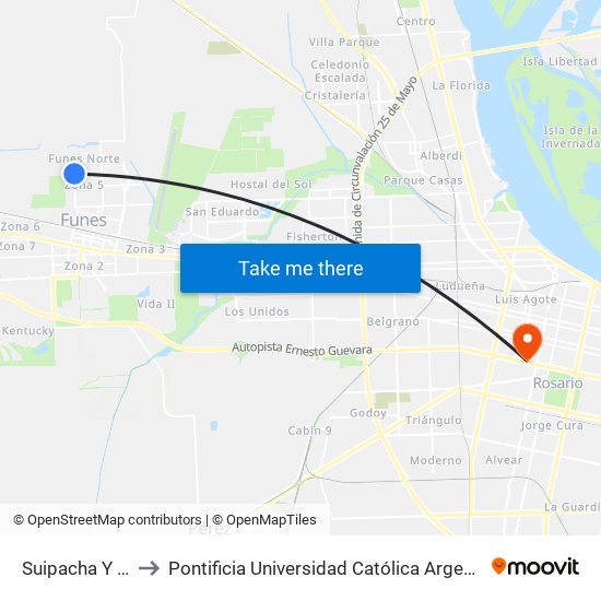 Suipacha Y Alfonsin to Pontificia Universidad Católica Argentina Campus Rosario map