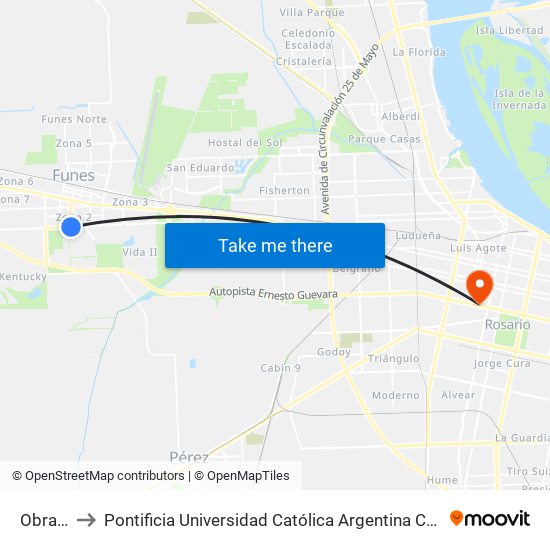 Obrador to Pontificia Universidad Católica Argentina Campus Rosario map