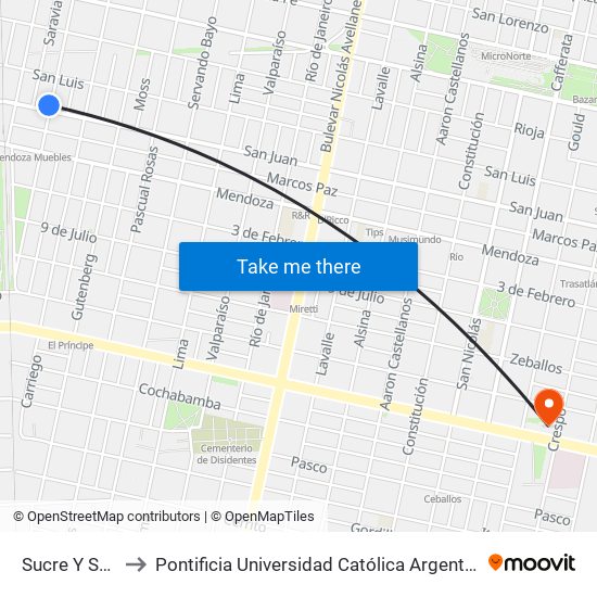 Sucre Y San Juan to Pontificia Universidad Católica Argentina Campus Rosario map