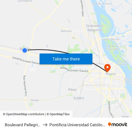 Boulevard Pellegrini E Independencia to Pontificia Universidad Católica Argentina Campus Rosario map
