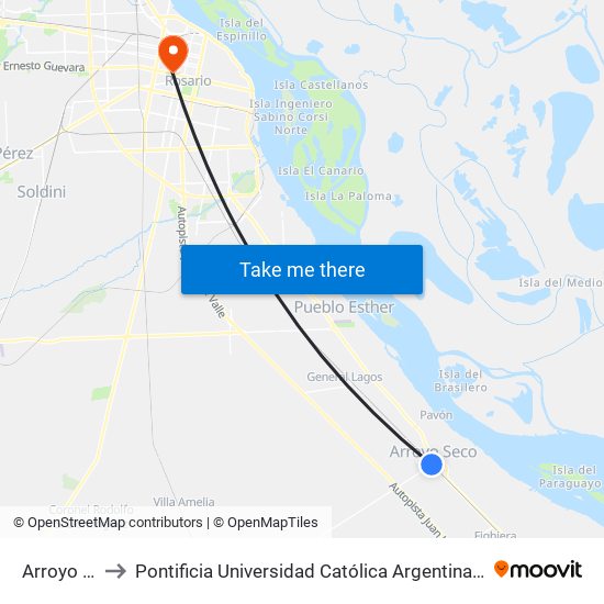 Arroyo Seco to Pontificia Universidad Católica Argentina Campus Rosario map