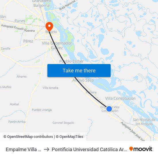 Empalme Villa Constitución to Pontificia Universidad Católica Argentina Campus Rosario map
