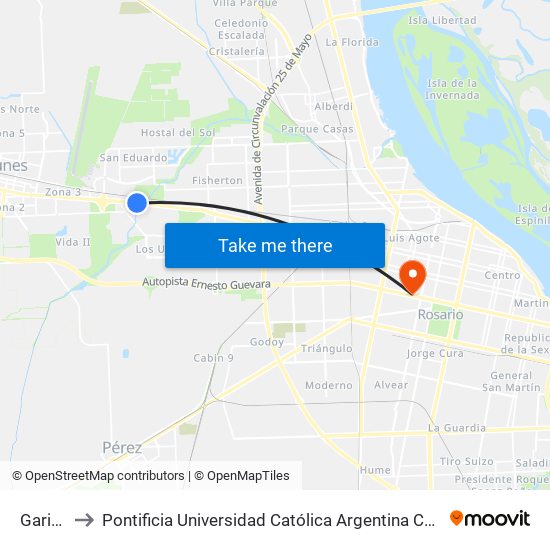 Garita 0 to Pontificia Universidad Católica Argentina Campus Rosario map