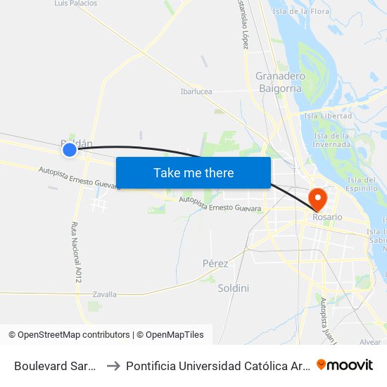 Boulevard Sarmiento, 1128 to Pontificia Universidad Católica Argentina Campus Rosario map