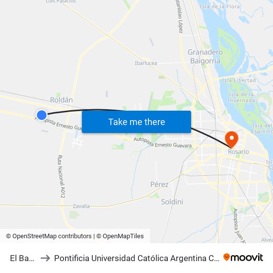 El Bagual to Pontificia Universidad Católica Argentina Campus Rosario map