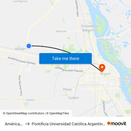 América, 2077 to Pontificia Universidad Católica Argentina Campus Rosario map