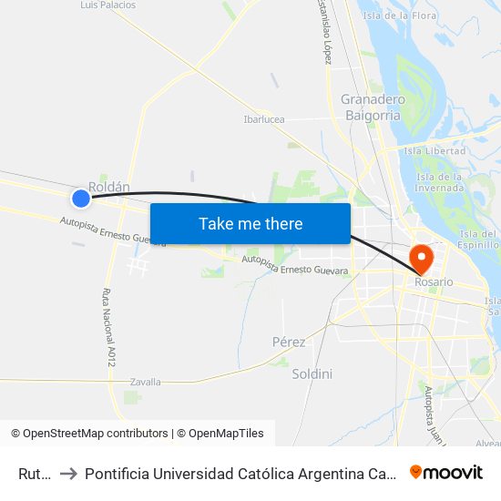 Ruta 9 to Pontificia Universidad Católica Argentina Campus Rosario map