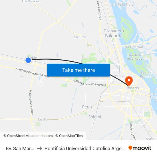 Bv. San Martín, 1104 to Pontificia Universidad Católica Argentina Campus Rosario map