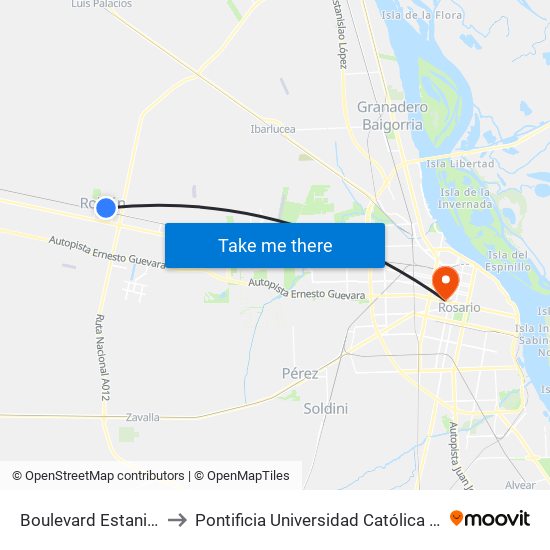 Boulevard Estanislao López, 517 to Pontificia Universidad Católica Argentina Campus Rosario map
