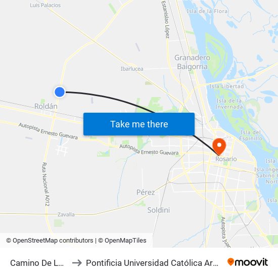 Camino De Los Gauchos to Pontificia Universidad Católica Argentina Campus Rosario map