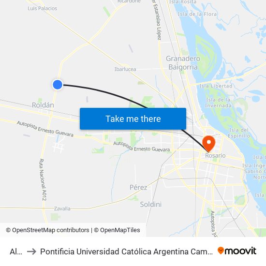 Alba to Pontificia Universidad Católica Argentina Campus Rosario map