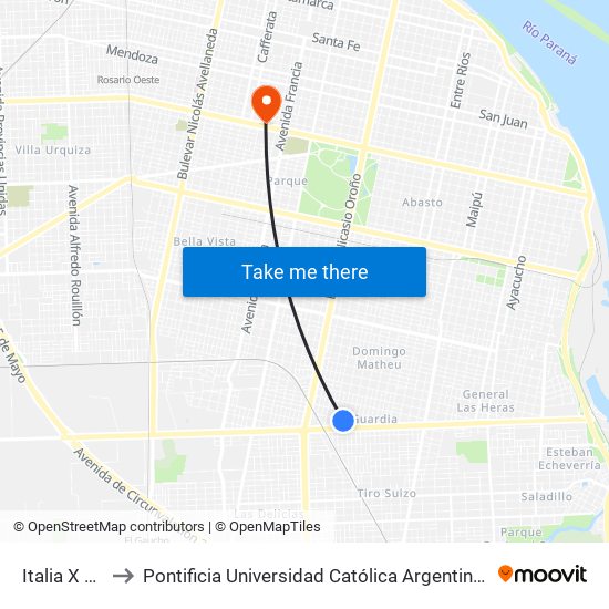 Italia X Coulin to Pontificia Universidad Católica Argentina Campus Rosario map