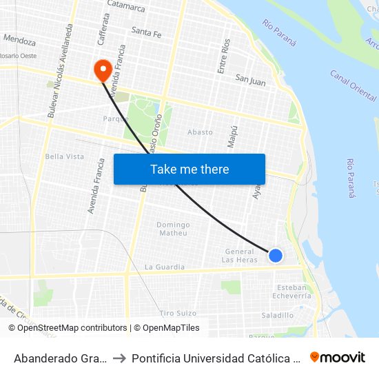 Abanderado Grandoli X Dr. Riva to Pontificia Universidad Católica Argentina Campus Rosario map