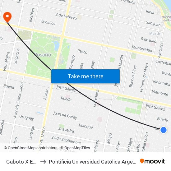 Gaboto X Esmeralda to Pontificia Universidad Católica Argentina Campus Rosario map