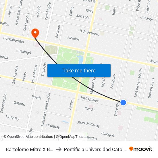 Bartolomé Mitre X Boulevard 27 De Febrero to Pontificia Universidad Católica Argentina Campus Rosario map