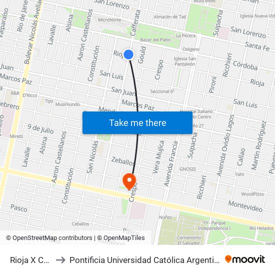 Rioja X Caferata to Pontificia Universidad Católica Argentina Campus Rosario map