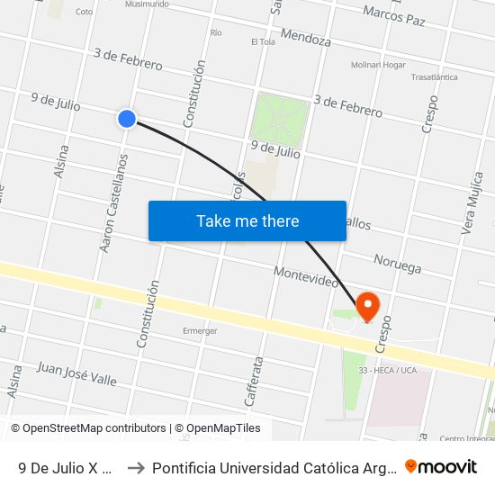 9 De Julio X Castellanos to Pontificia Universidad Católica Argentina Campus Rosario map