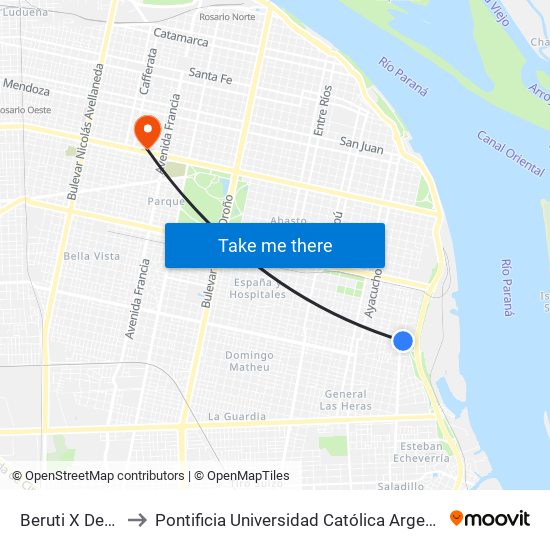 Beruti X Dean Funes to Pontificia Universidad Católica Argentina Campus Rosario map