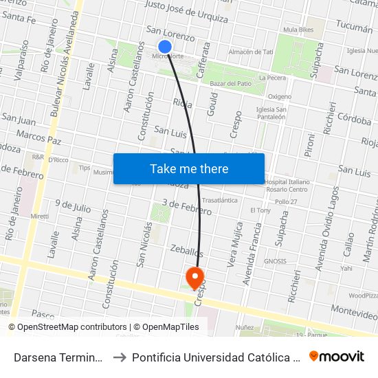 Darsena Terminal De Colectivos to Pontificia Universidad Católica Argentina Campus Rosario map