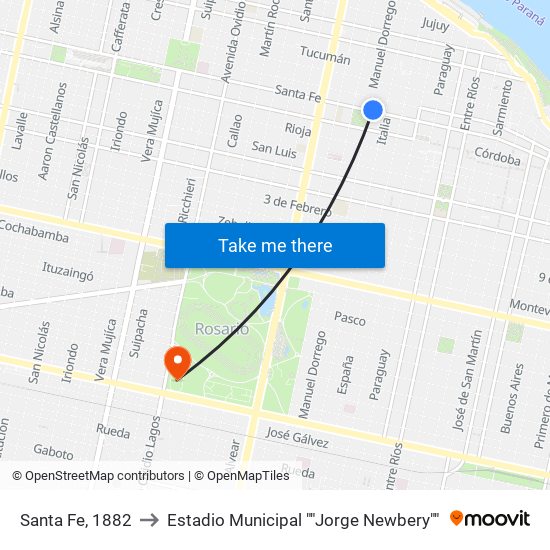 Santa Fe, 1882 to Estadio Municipal ""Jorge Newbery"" map