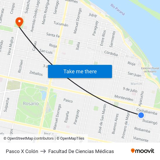 Pasco X Colón to Facultad De Ciencias Médicas map