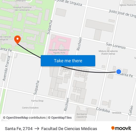 Santa Fe, 2704 to Facultad De Ciencias Médicas map