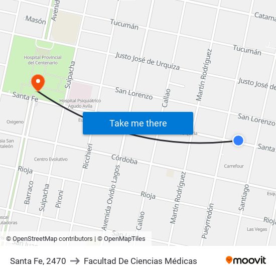 Santa Fe, 2470 to Facultad De Ciencias Médicas map