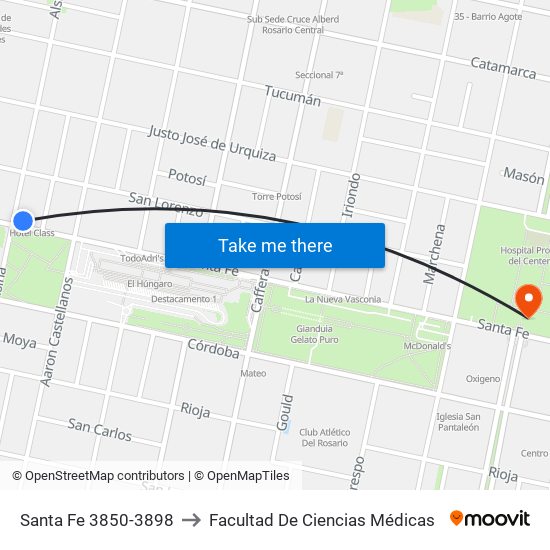 Santa Fe 3850-3898 to Facultad De Ciencias Médicas map