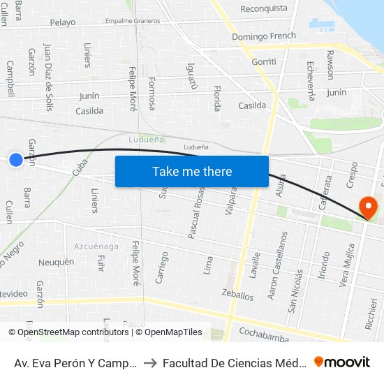 Av. Eva Perón Y Campbell to Facultad De Ciencias Médicas map