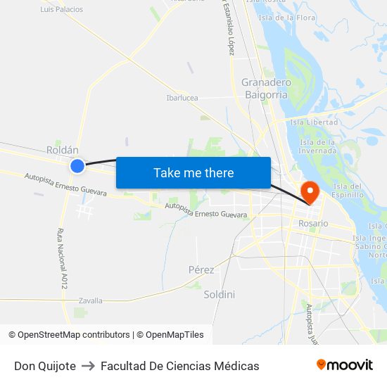 Don Quijote to Facultad De Ciencias Médicas map