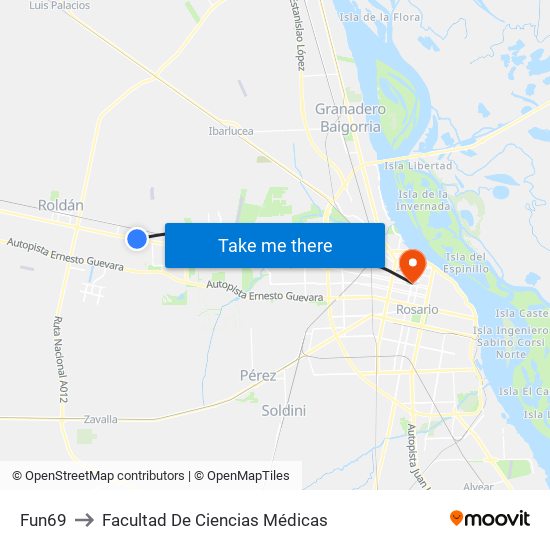 Fun69 to Facultad De Ciencias Médicas map