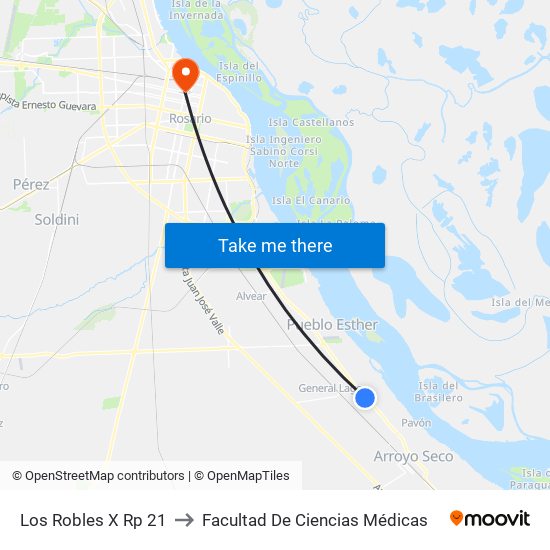 Los Robles X Rp 21 to Facultad De Ciencias Médicas map