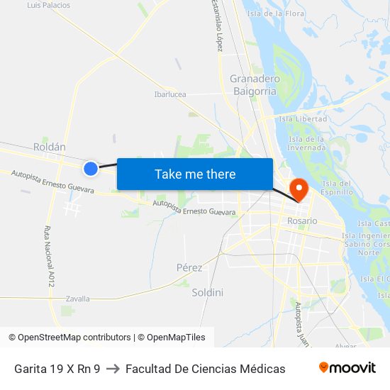 Garita 19 X Rn 9 to Facultad De Ciencias Médicas map