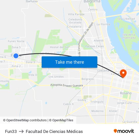 Fun33 to Facultad De Ciencias Médicas map