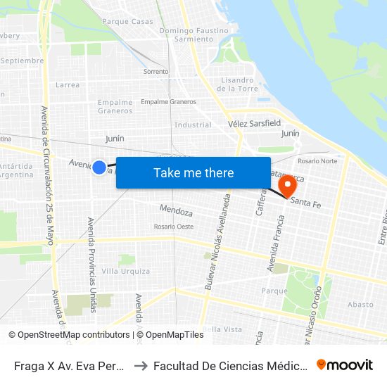Fraga X Av. Eva Perón to Facultad De Ciencias Médicas map
