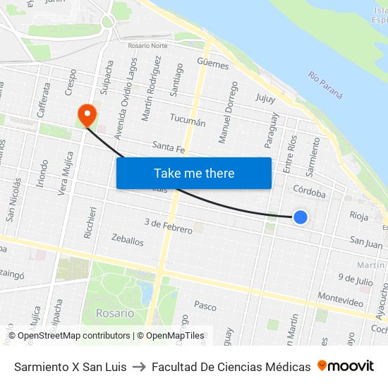 Sarmiento X San Luis to Facultad De Ciencias Médicas map
