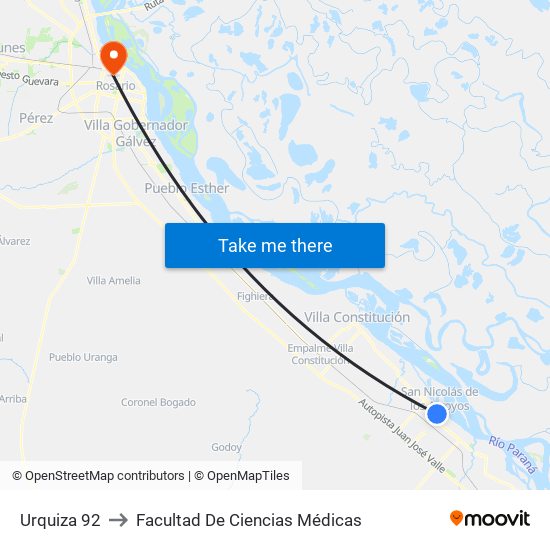 Urquiza 92 to Facultad De Ciencias Médicas map