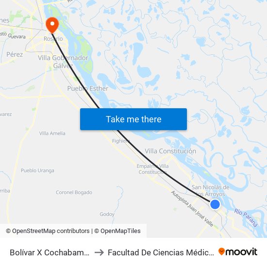 Bolívar X Cochabamba to Facultad De Ciencias Médicas map