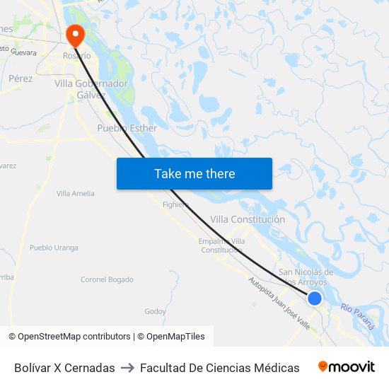 Bolívar X Cernadas to Facultad De Ciencias Médicas map