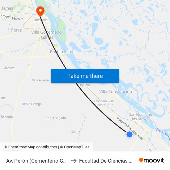 Av. Perón (Cementerio Celestial) to Facultad De Ciencias Médicas map